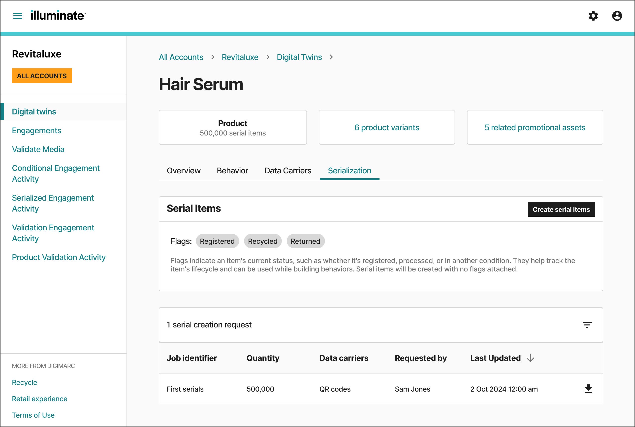 Use serialized QR codes to give each product a unique identity enhancing personalization and fraud protection, especially when paired with digital watermarks