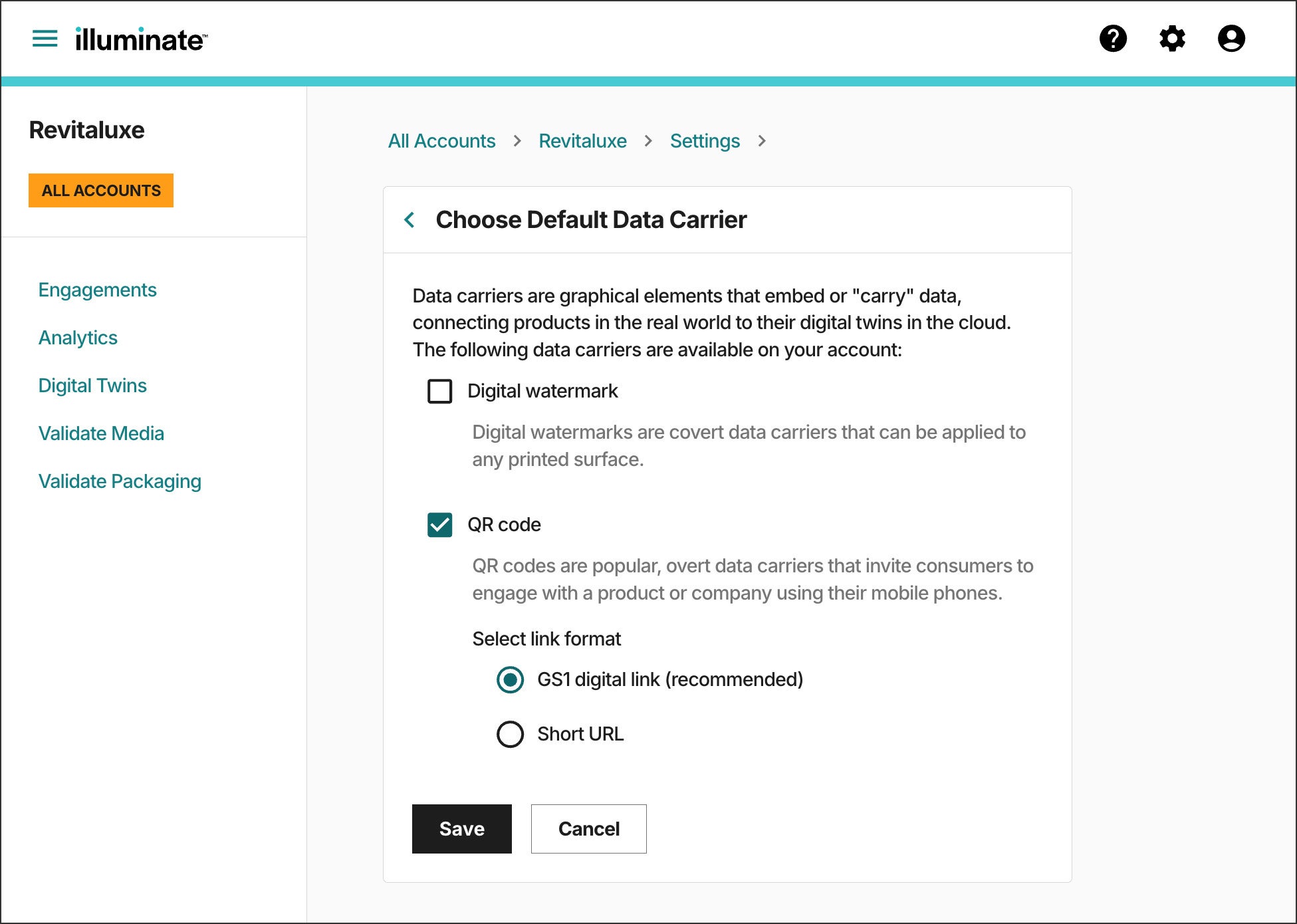 Digimarc serialized QR codes adhere to GS1 Digital Link standards. 